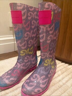 Marc Jacobs Pink Multicolor Patterned Women's Rain Boots